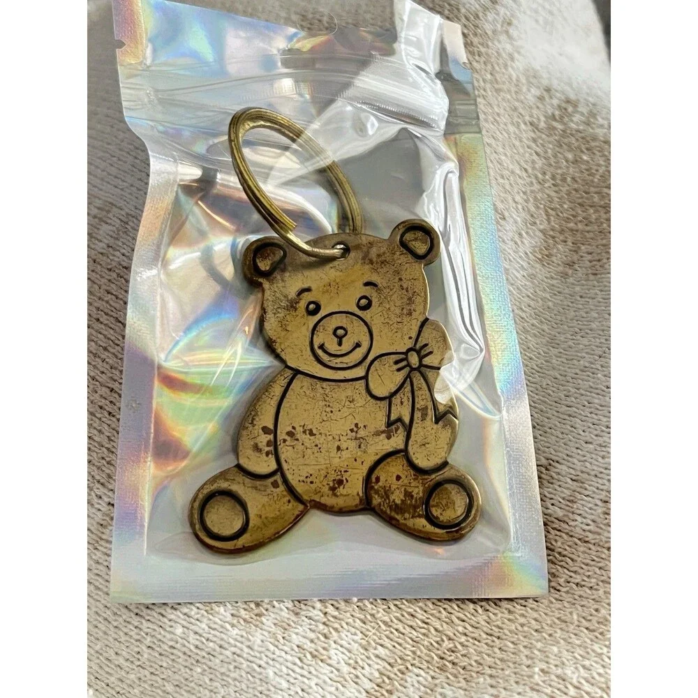 1980 Vintage Russ Berrie Brass Teddy Bear Collectible Keychain - Taiwan T20 Keep